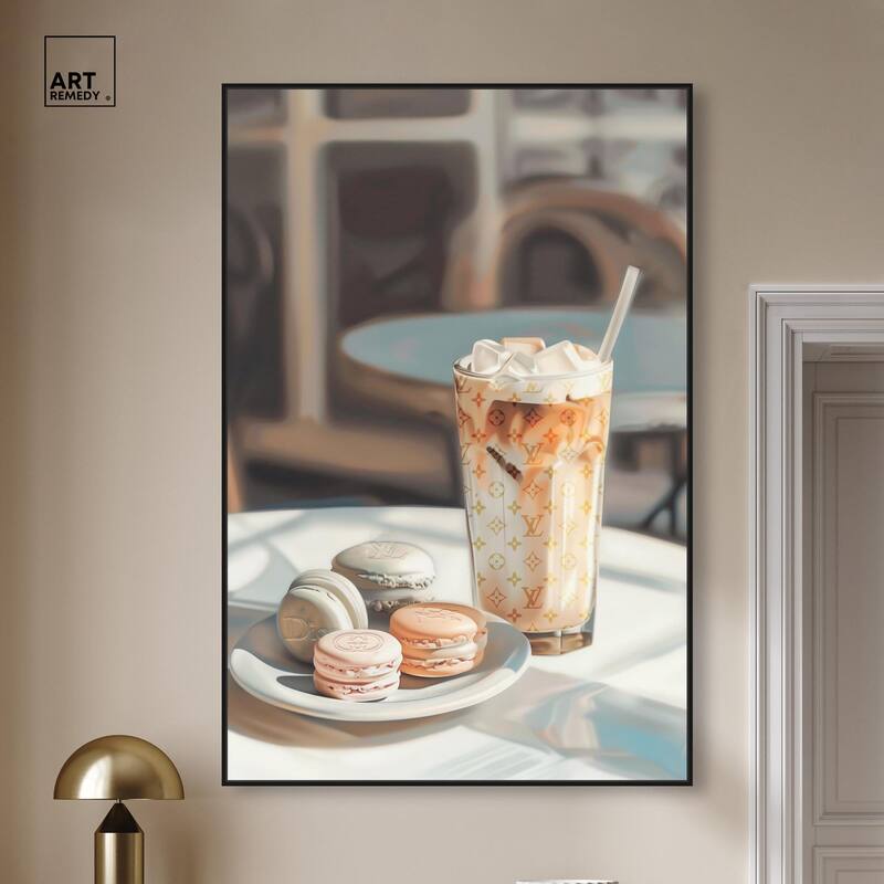 Glam Iced Coffee and Macarons Canvas by Art Remedy