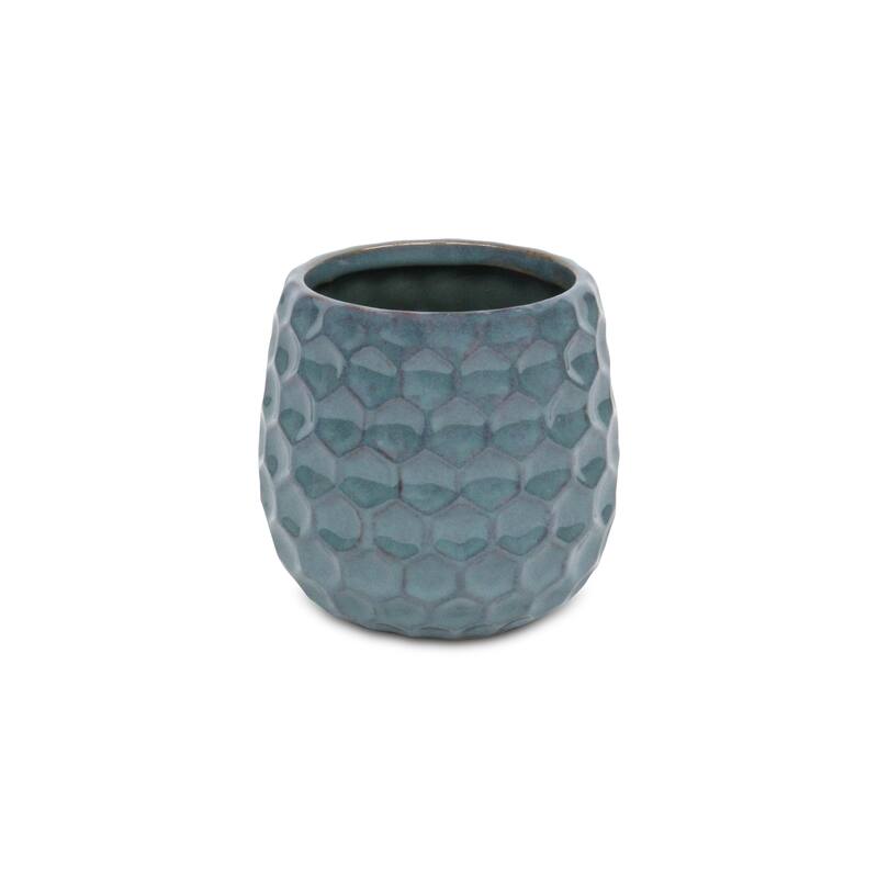 HomeRoots Blue Ceramic 15 Ounce Round Distressed Pot Planter - 4.50 in. x 4.25 in. x 4.50 in.