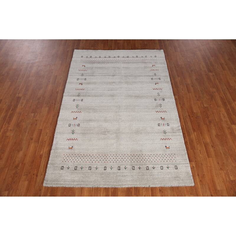 Gabbeh Indian Area Rug Hand-Knotted Grey Tribal Wool Carpet - 5'0" x 7'9"