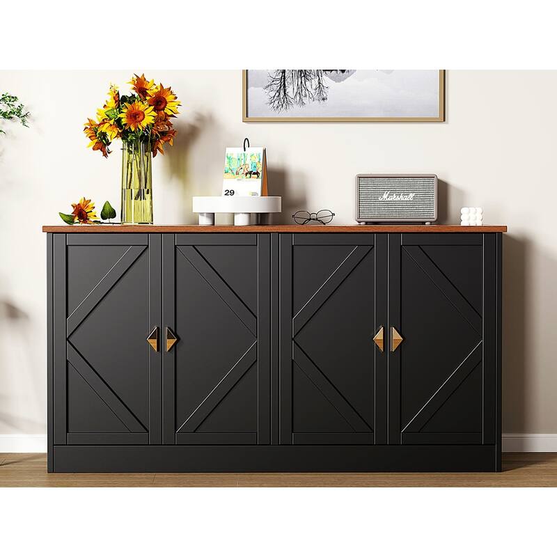 4 Doors Modern Storage Cabinet with Line Design