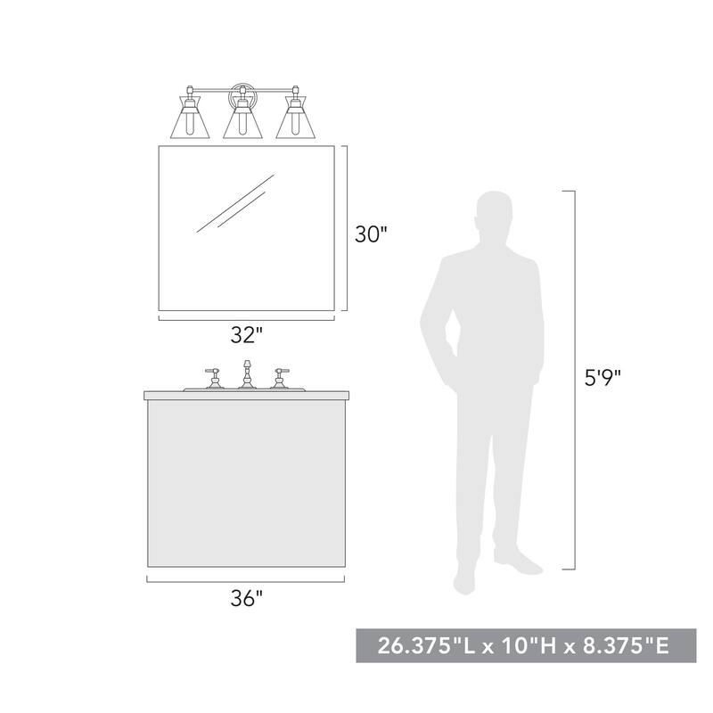 Malta 26" Wide 3-Light Bath Vanity with Clear Glass Shades