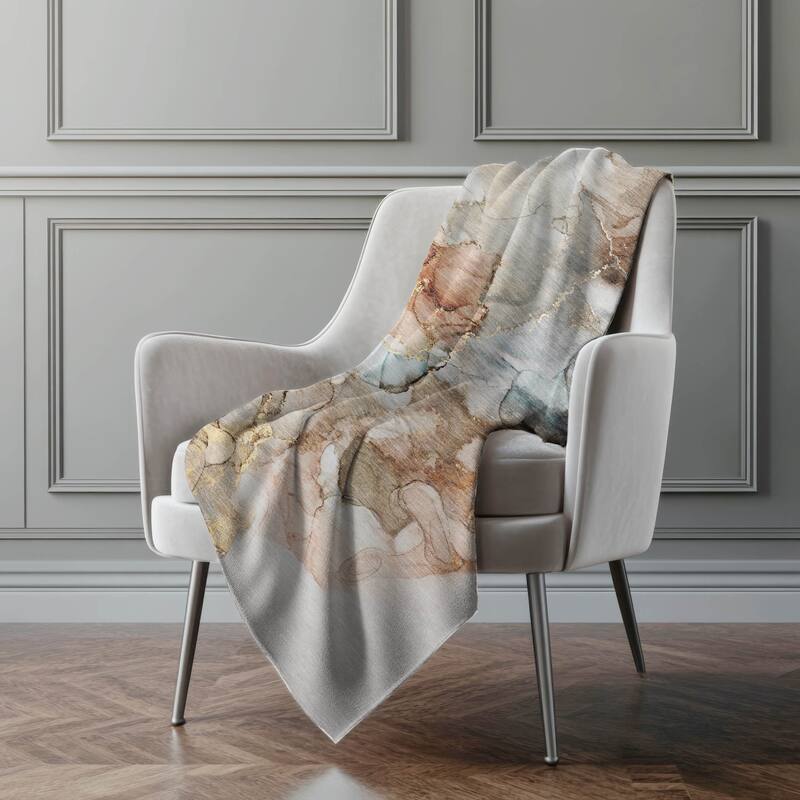 Premium Machine Washable Abstract Contemporary Sherpa Throw Blanket - Beige - 4'2" x 5'10"