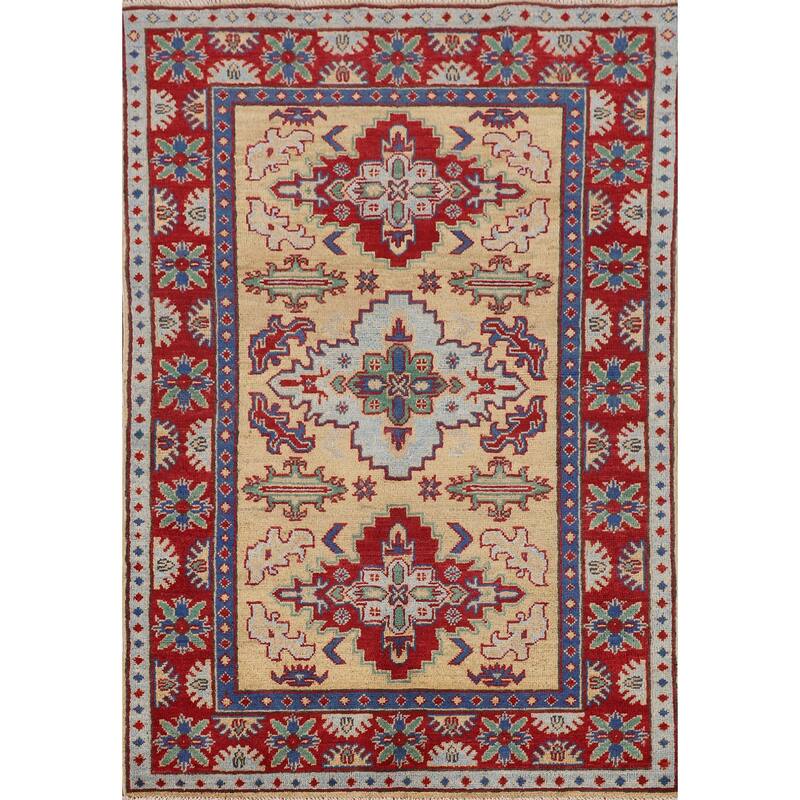 Geometric Kazak Accent Rug Handmade Traditional Wool Carpet - 3'3" x 5'1"
