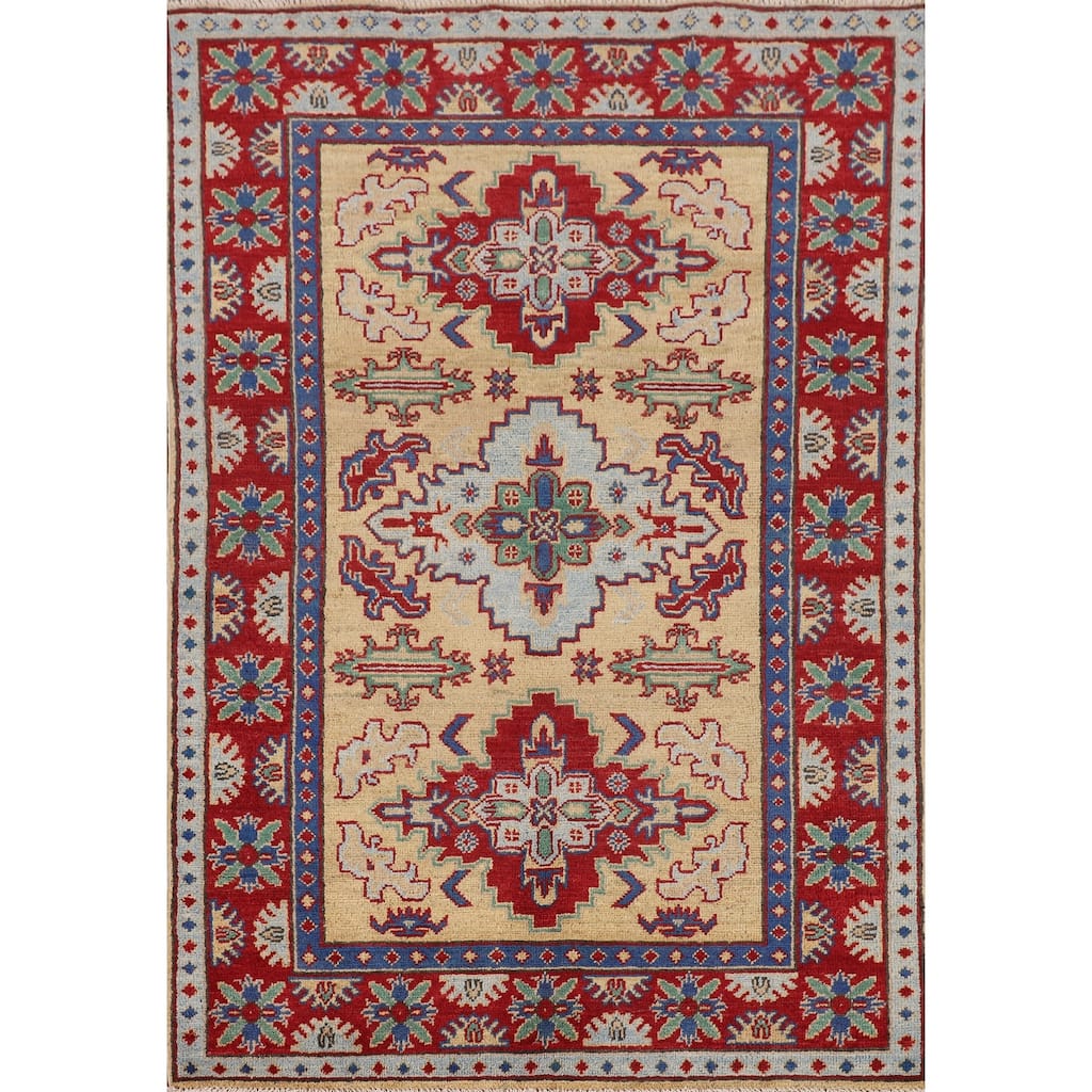 Geometric Kazak Accent Rug Handmade Traditional Wool Carpet - 3'3" x 5'1"