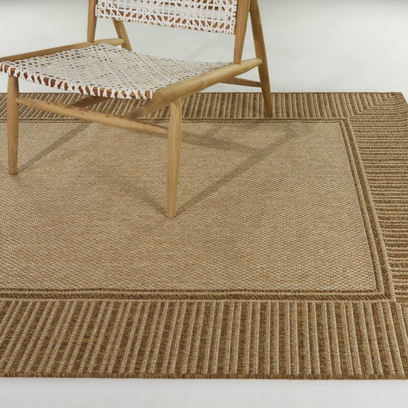 Frans Solid Border Area Rug - 5'3" x 7' - Tan