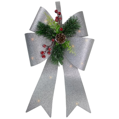19" LED Lighted Tinsel Bow Christmas Decoration