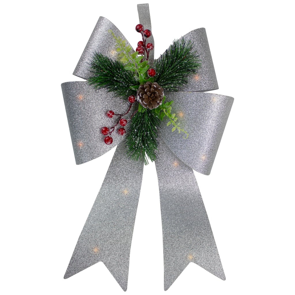 19" LED Lighted Tinsel Bow Christmas Decoration