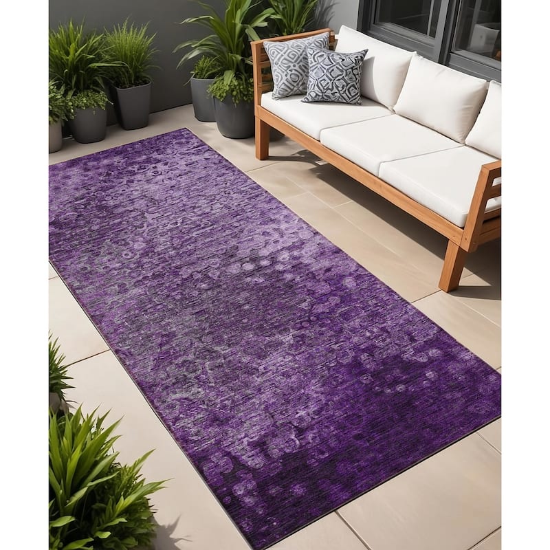 Gax Timeless Solid Weather Resistant Classic Meets Modern Outdoor Rug - 8' Runner - Purple