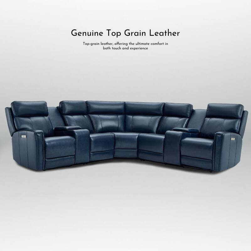 7PCS, 3 Power Recliners, Leather Reclining Sectional with Power Headrest & Lumbar, USB Port & USB-C Port