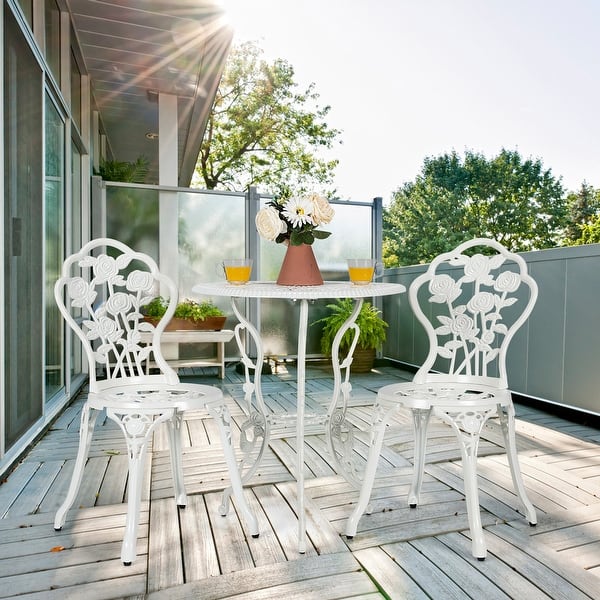 Costway 3PCS Cast Aluminum Patio Bistro Furniture Set Rose Design - See details