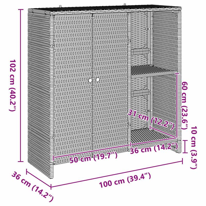 vidaXL Storage Cabinet Beige/Brown/Grey 100x36x102 cm Rattan - 14.2 x 39.4 x 40.2