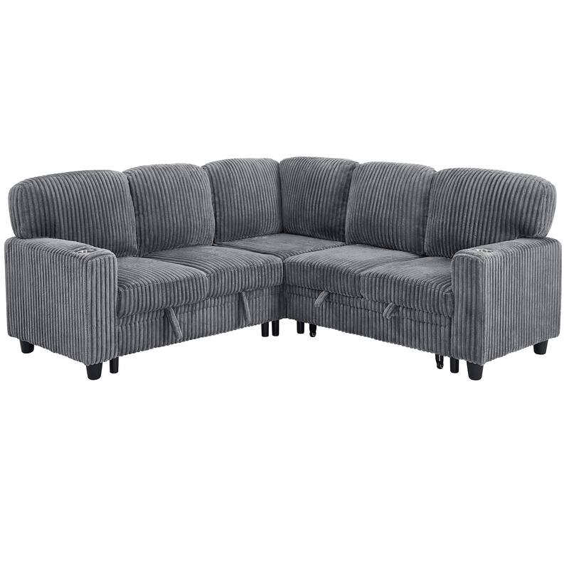 Homylin L-Shaped Sleeper Sectional Sofa with Pull-Out Bed, Storage & USB, 5-Seat