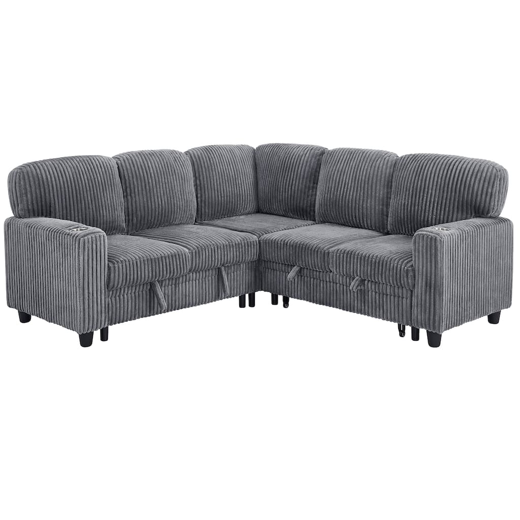 Homylin L-Shaped Sleeper Sectional Sofa with Pull-Out Bed, Storage & USB, 5-Seat