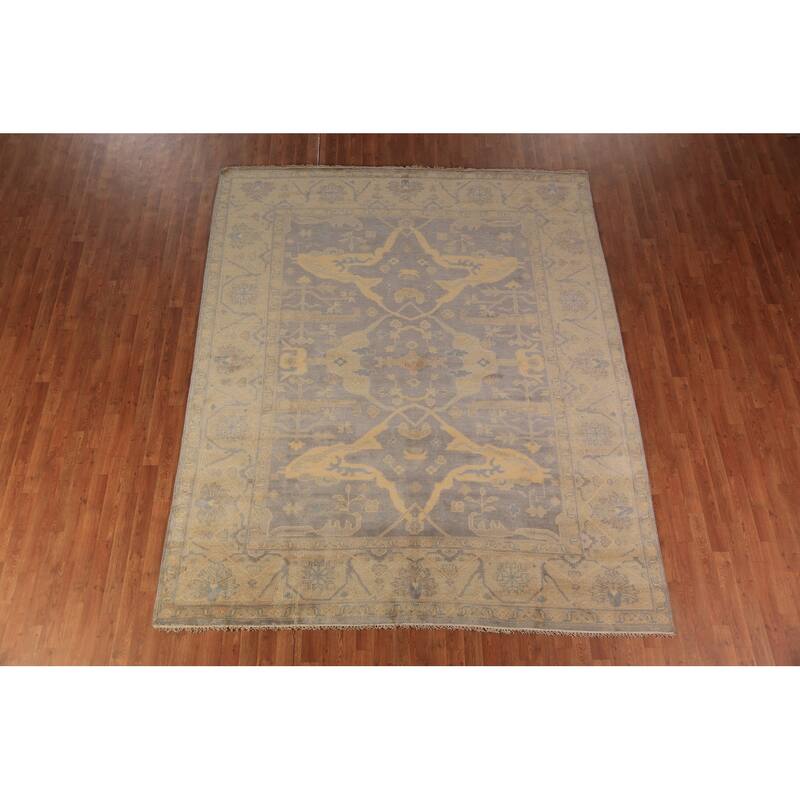 Earth Tone Oushak Indian Area Rug Handmade Wool Carpet - 8'0"x 9'7"
