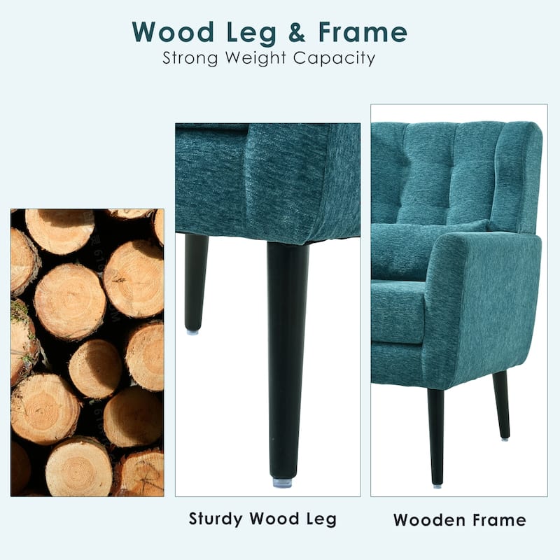 Teal Modern 24.21" Upholstered Button Tufted Arm Chair with Wood Legs for Living Room