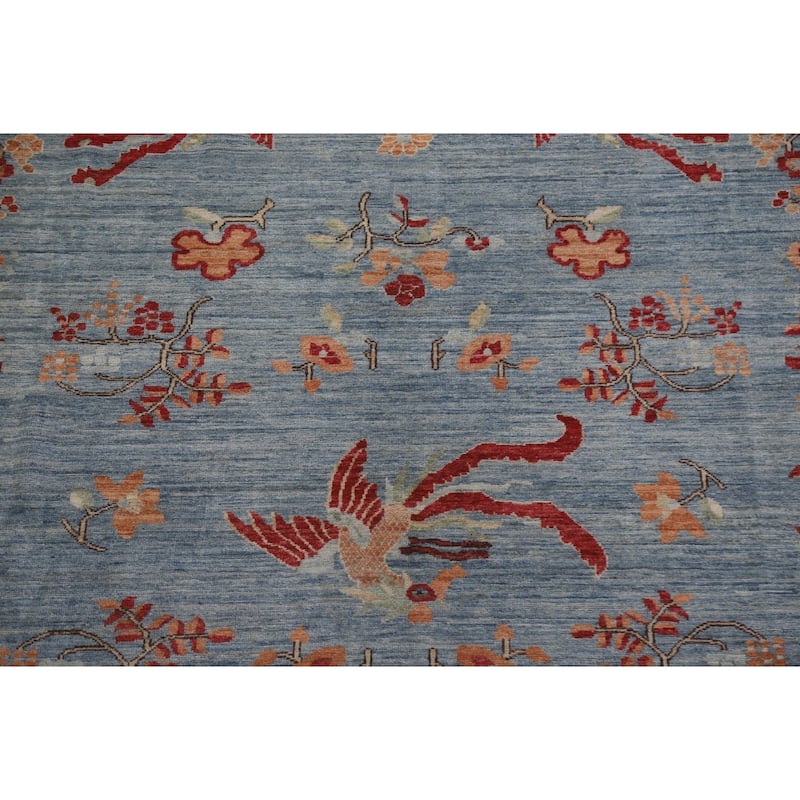 Hand Knotted Oriental 100% Wool Carpet Traditional Floral Navy Blue & Blues Art Deco Area Rug - 11' 8'' X 8' 10''