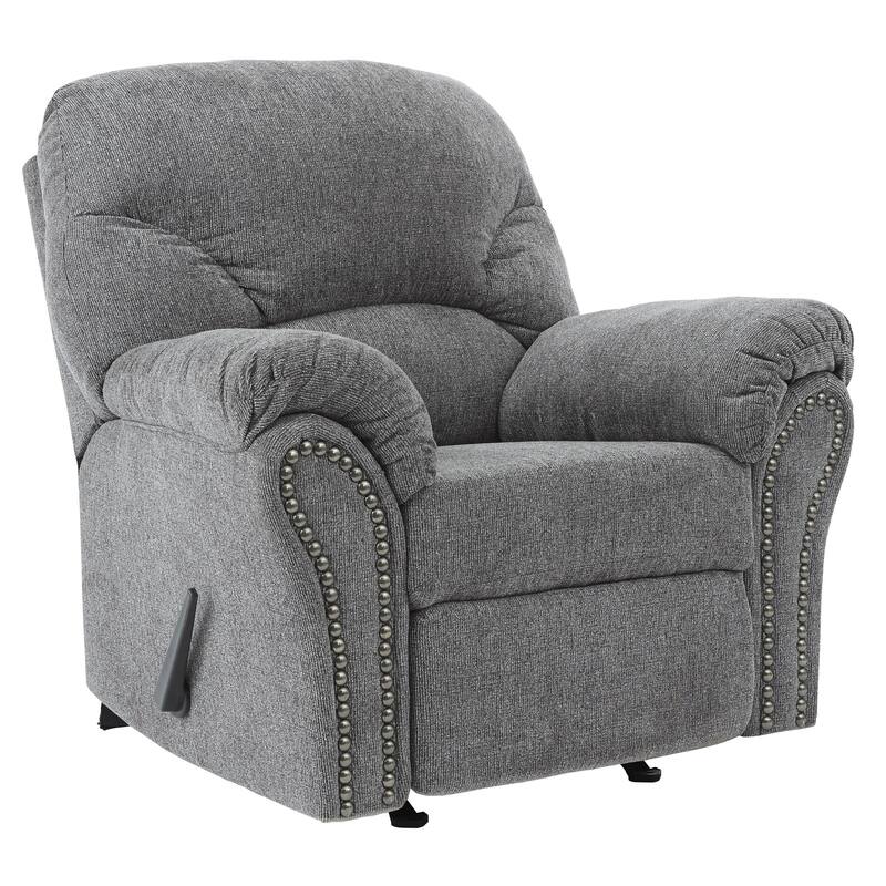 Nickel Nailhead Trim Fabric Upholstered Rocker Recliner, Gray