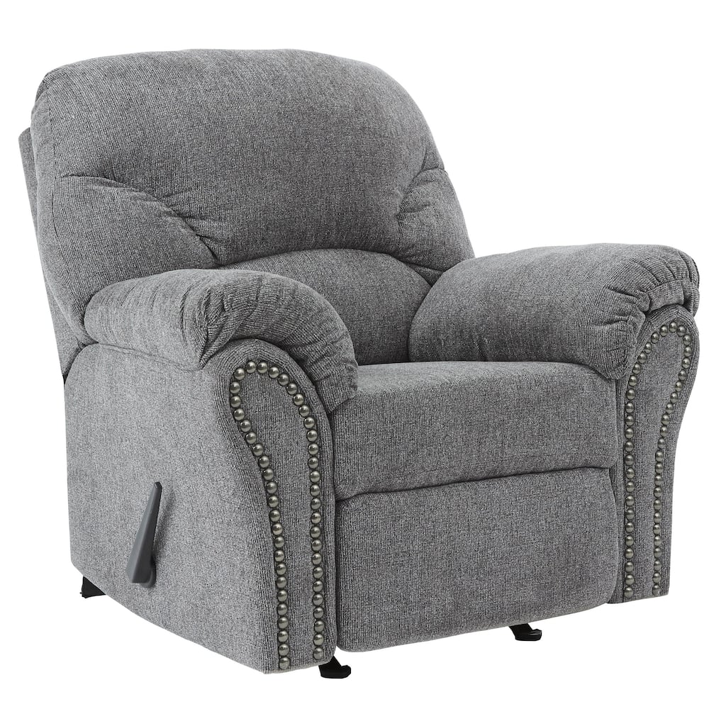 Nickel Nailhead Trim Fabric Upholstered Rocker Recliner, Gray