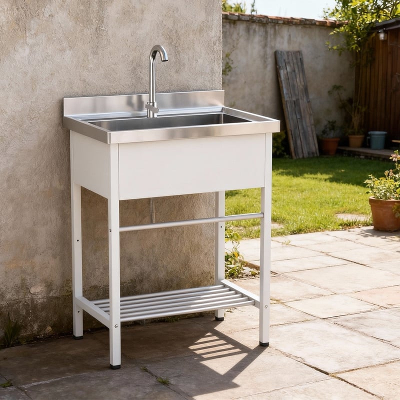 28.3 In. Freestanding Single Basin Stainless Steel Utility Sink With Shelves