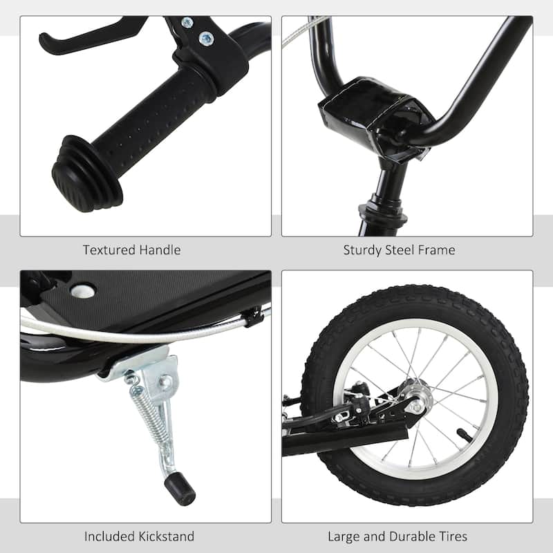 Black Steel Frame Kids Scooter with Adjustable Handlebar and Rubber Wheels Balance Training Toy
