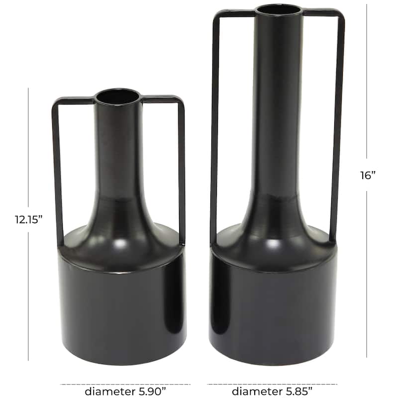 Metal Vase with Handles - Set of 2 Black - Roche River Decor - 6"W x 6"L x 16"H