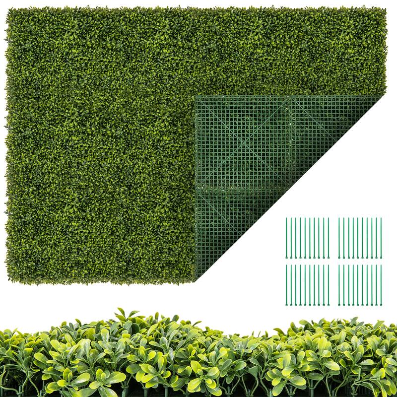 Gymax 12 PCS 20'' x 20'' Artificial Hedge Boxwood Panels w/ Decorative - Green