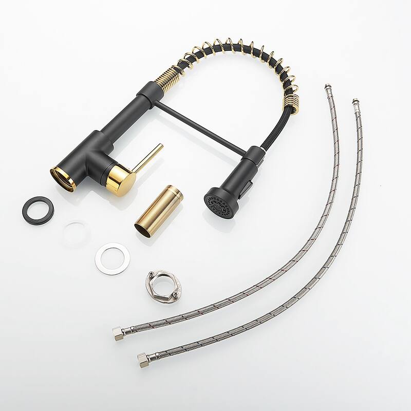Modern Black Spring Single-handle Pull-down Kitchen Sink Faucet