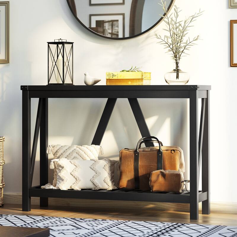 Pellebant A-frame Entry Console Table Long Sofa Table with Shelf - 45.27 in L x 13.98 in W x 31.88 in H - Black