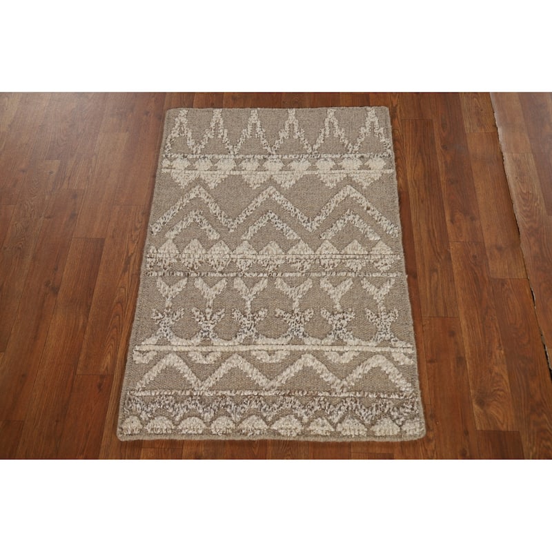 Earth Tone Moroccan Rug Hand-Knotted Oriental Wool Carpet - 2'0"x 3'0"