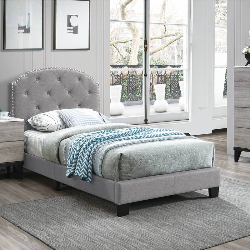 Twin Bed Frame Upholstered Victorian Style Arch Headboard No Box Spring Needed