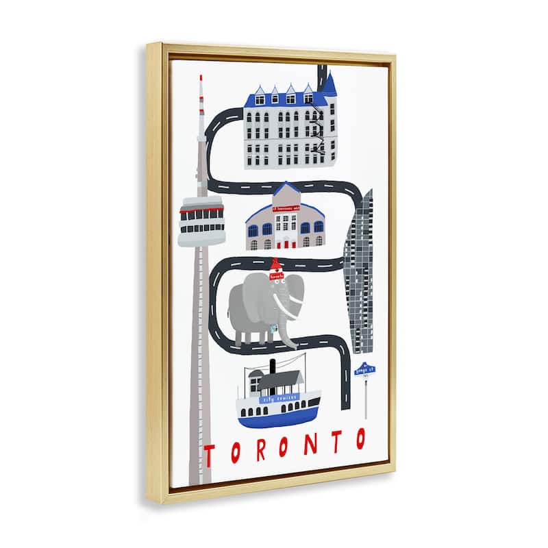 Stupell Toronto Whimsical Travel City Framed Floater Canvas Wall Art Design By Carla Daly
