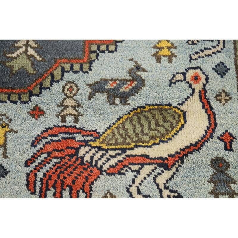 Slate Medallion Heriz Serapi Indian Area Rug Hand-Knotted Wool Carpet - 8'0" x 9'9"