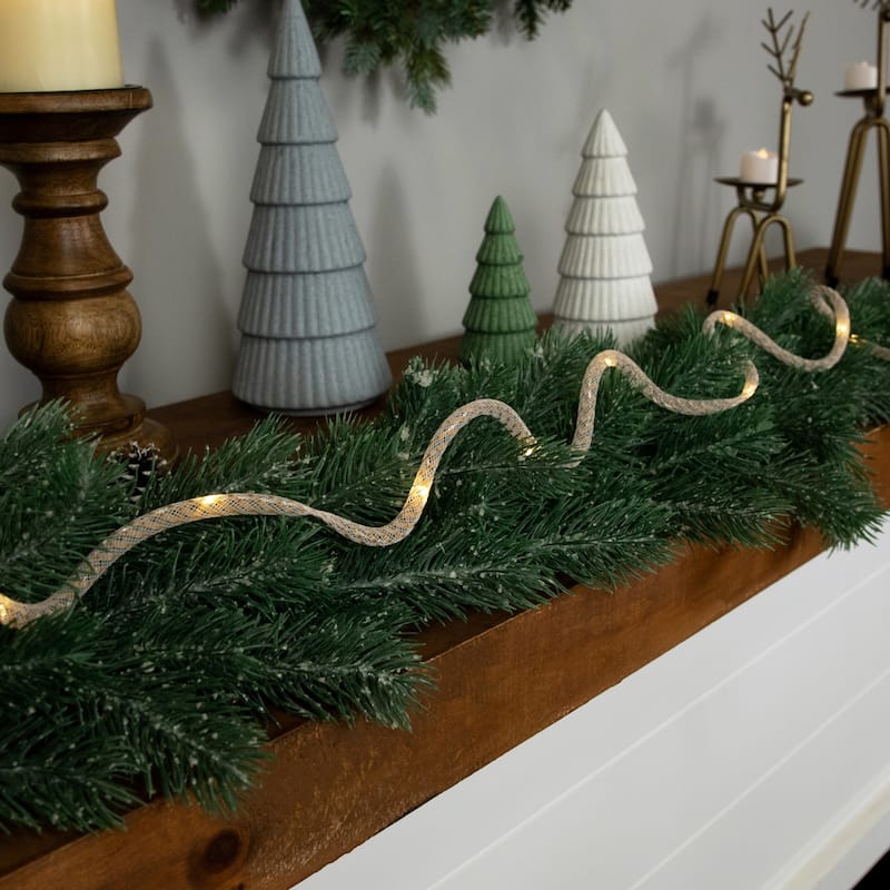 Pre-Lit Battery Operated Rope Christmas Garland - 6.75' x .25" - Warm White Lights