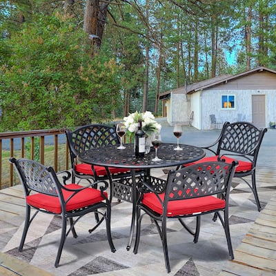 NUU GARDEN 5 PCS Cast Aluminum Outdoor 41'' Table Wide Chair Set