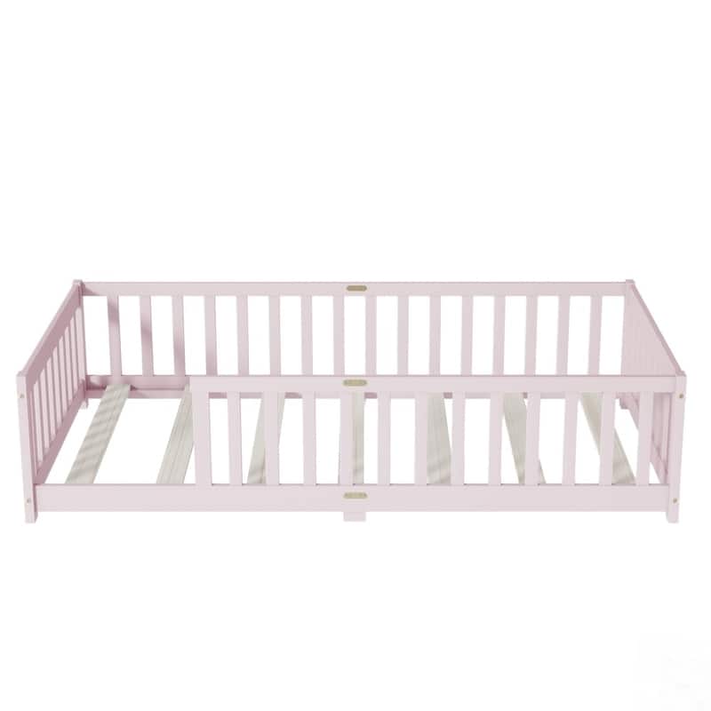 Floor Platform Bed with Fence without Door