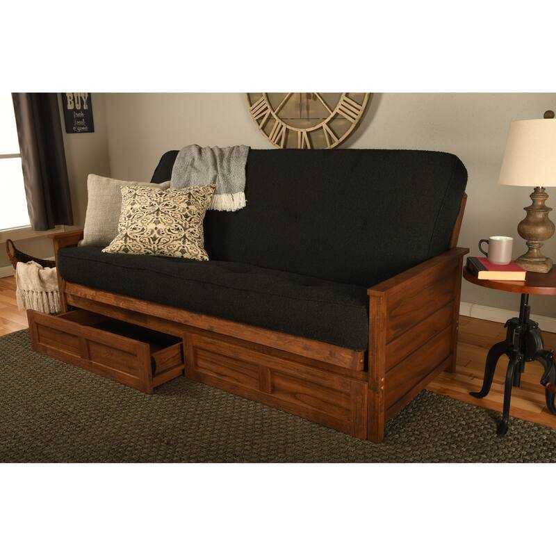 Somette Lexington Full-size Futon Set with Storage in Weathered Brown Finish with Mattress - Canton Black