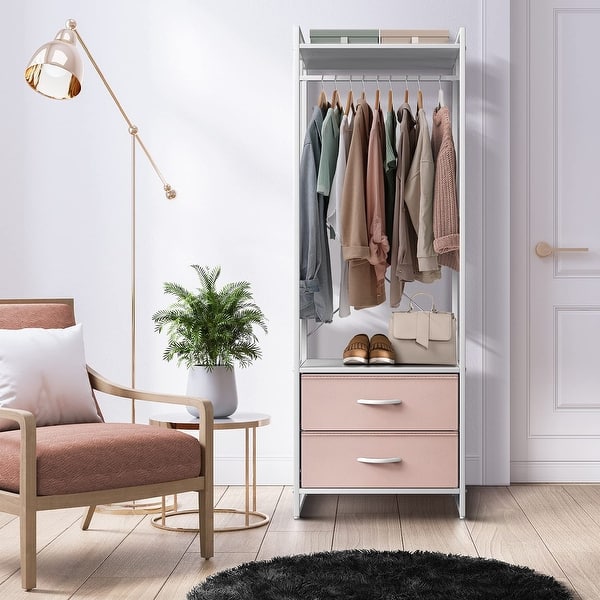 slide 2 of 5, Clothing Rack with 2 Drawers - Tall Closet Stand Dresser for Bedroom