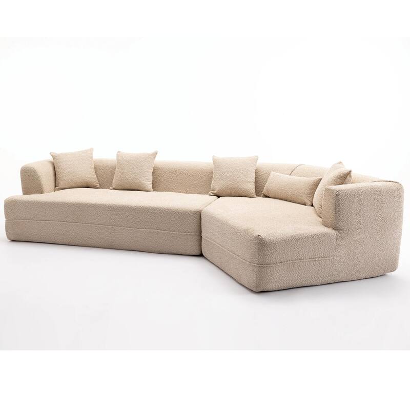 New And Upgraded Extended Edition Modular Sofa, Light Brown Boucle, 128x43x25 inches