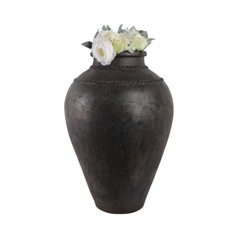 Pottery Terracotta Vase with Sculpted Rim Detail and Textured Surface