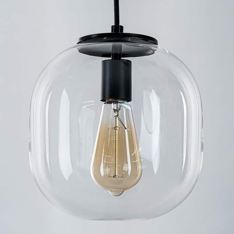 7-Light Glass Globe Chandelier - W35.43" - Black