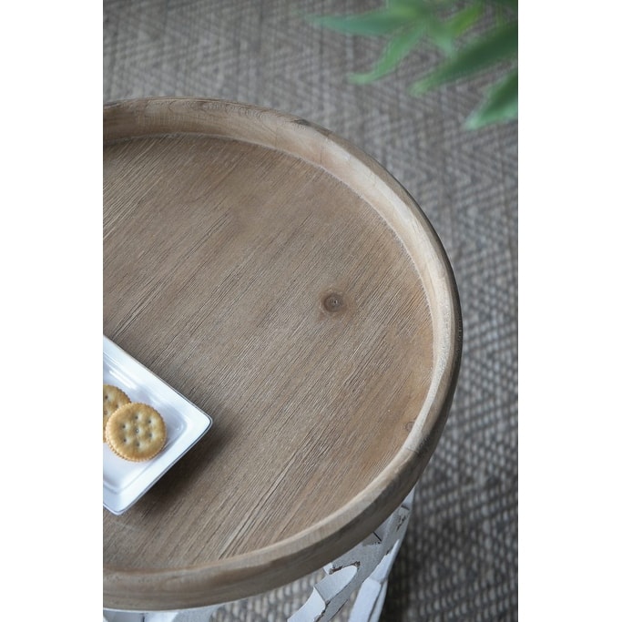 23" Distressed White Wooden Side Table with Rustic Charm