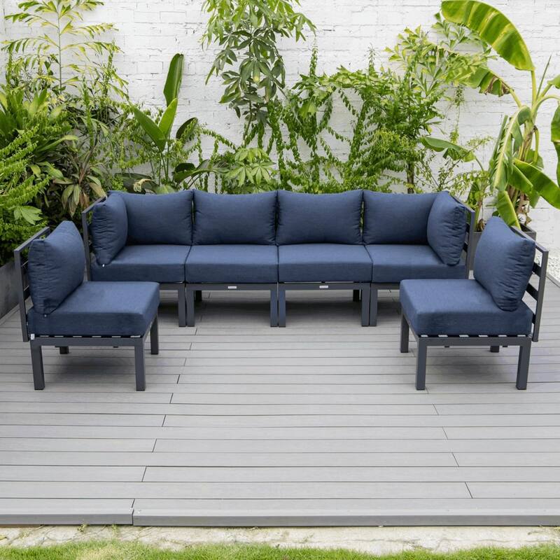 Chelsea 6-Piece Outdoor Patio Sectional Set in Black Aluminum with Removable Cushions for Backyard Garden and Patio Deck