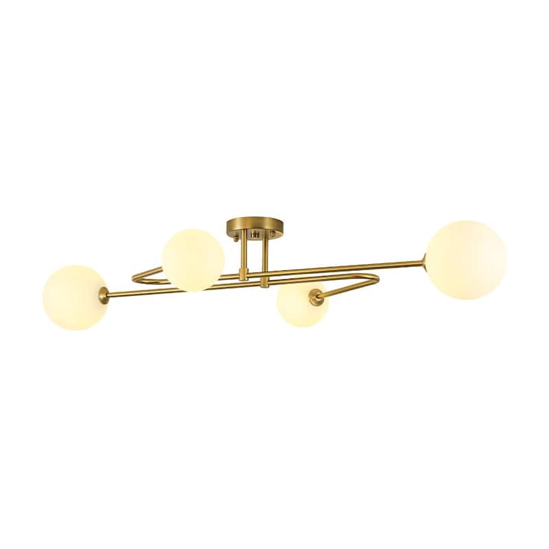 Mid-Century Opal Glass Globe Sputnik Semi Flush Mount Light