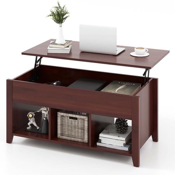 slide 2 of 10, Costway Lift Top Coffee Table w/ Hidden Compartment and Storage Wood - Brown