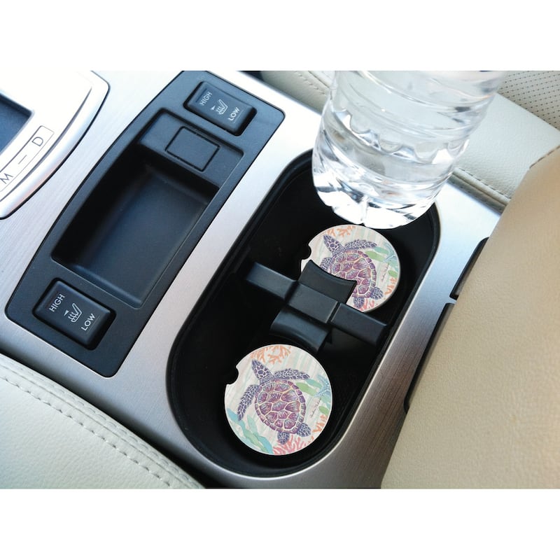 Counterart Absorbent Stoneware Car Coaster, Salt & Sea, Set of 2 - 2.5