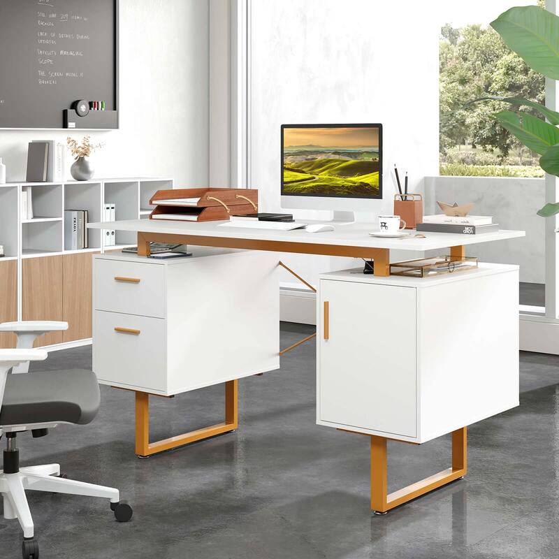 Costway 51" Home Office Desk with Floating Desktop Dual Drawers