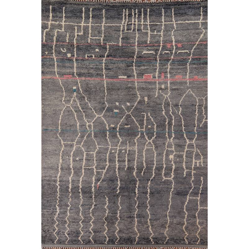 Grays & Blues Moroccan Area Rug Hand-Knotted Wool Carpet - 9'1" x 13'0"