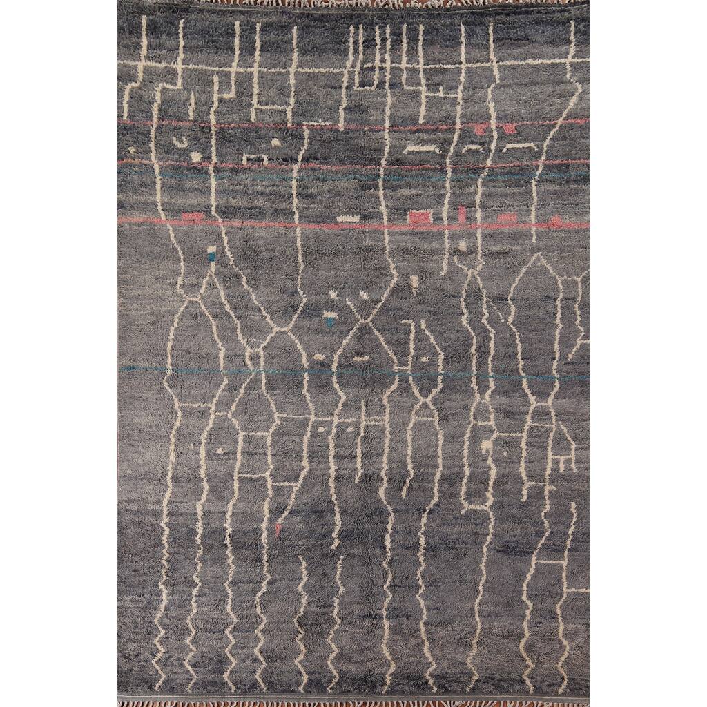 Grays & Blues Moroccan Area Rug Hand-Knotted Wool Carpet - 9'1" x 13'0"