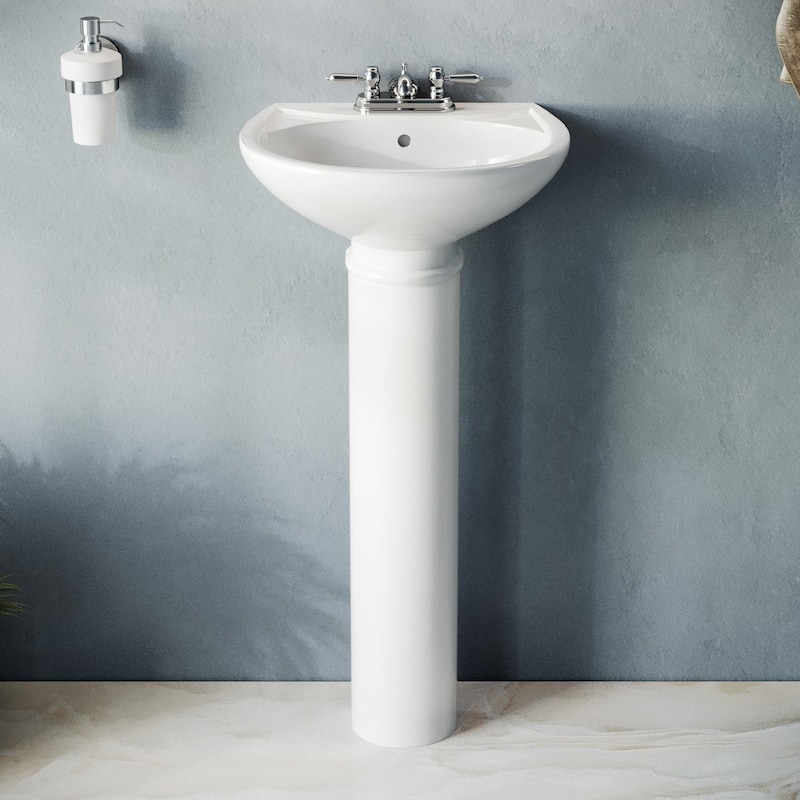White Pedestal Sink Compact Sink with Overflow And Pre-Drilled Holes Scratch And Stain Resistant Pack of 4