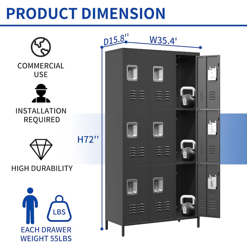 72"H Metal Lockers With 12 Door,Storage Cabinet With Lock for Employees,School,Gym